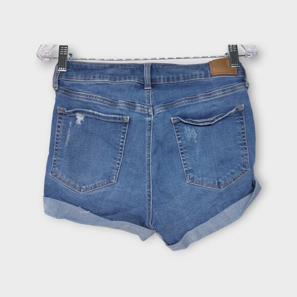 Womens Aeropostale High Rise Midi Distressed Blue Jean Shorts Size 8 - Picture 3 of 4